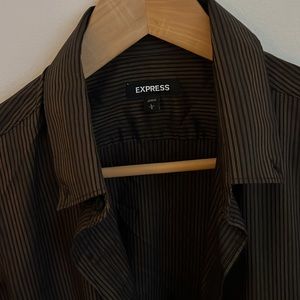 Silky Striped Brown Express Button Up